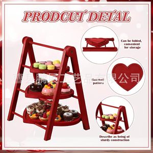 Assiette à gâteau en bois à 3 niveaux, ronde, réutilisable, pour la présentation des fêtes de la Saint-Valentin - Product Image 5