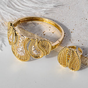 Luxury 14K Gold Plated Classic <b>Bridal</b> Wedding Party <b>Jewelry</b> <b>Set</b> with Cubic Zircon and Flower Design for Women - Product Image 4