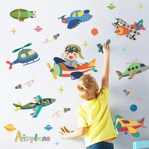 Yang Dapat Dilepas Dinding Kertas Stiker untuk Anak-anak Kartun Pesawat Anak-anak Lucu Stiker