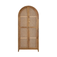 Armoire de salon en chêne à 2 portes avec dessus arqué, style provincial français, armoire de rangement en rotin, sur mesure OEM ODM