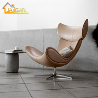 Chaises de salon super confortables, fauteuil pivotant en cuir, fauteuil occasionnel Boconcept Imola bleu