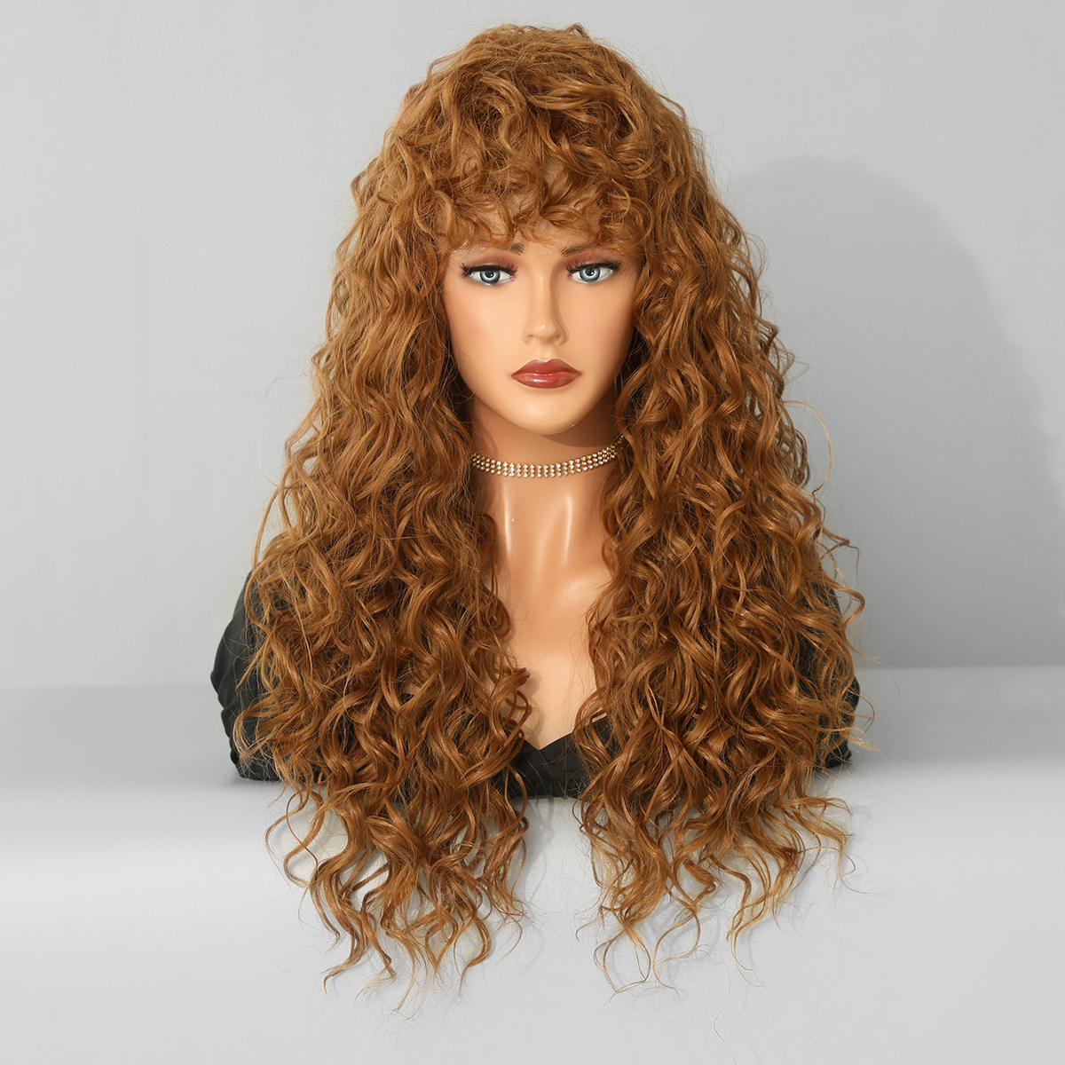 Perruque Longue Blonde Cuivrée Bouclée Pour Femme – Synthétique, Bonnet Moyen, Raie Libre