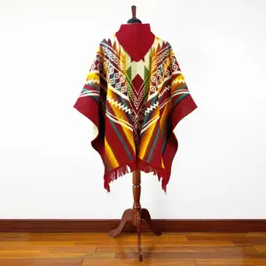 Custom 2023 New Design Western Mexican Alpaca Women Aztec Sweater Poncho Shawl Cape