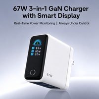 Chargeur mural GaN 67W à triple port, design populaire, prise britannique, charge rapide avec affichage numérique LED pour appareils intelligents