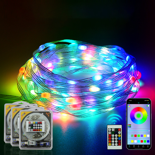 5m  10m  20m Remote Control BTH App Control  Copper Wire String Running Lights  for Outdoor Christmas Decoration Wedding Lights