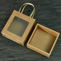 Sacs cadeaux en papier couleur personnalisée avec fenêtre transparente, poignées et plateau amovible, emballage en carton pour fleurs, gâteaux, vente au détail et en gros