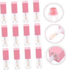 5ml de pared gruesa logotipo personalizado Rosa varita tubos Doe pie borde plano cuadrado transparente vacío claro púrpura brillo de labios tubo de embalaje - Product Image 5