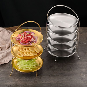 Soporte Redondo de Tres Niveles de Acero Inoxidable con Acabado Dorado para Servir Barbacoa, Hot Pot, Pasteles y Postres - Product Image 2