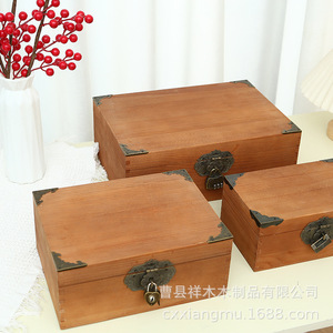 Boîte de rangement vintage en bois avec serrure, boîte à bijoux rectangulaire de bureau pour documents et articles divers - Product Image 3