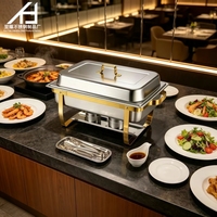 Chauffe-Plat Rectangulaire Commercial en Acier Inoxydable 9L Demi-Doré pour Buffet, Ensemble Chauffe-Plats pour Restaurant, Équipement de Cuisine