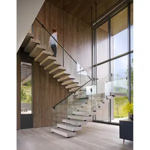 “易于安装的纵梁楼梯，具有简约设计和防滑踏板” 木质大理石玻璃台阶直楼梯