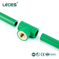 Raccord en T PPR femelle fileté avec insert en laiton certifié NSF DVGW WRAS, vert, pour eau chaude et froide