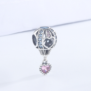 925 Plata CZ colorido de globo de aire caliente <span class=keywords><strong>Rosa</strong></span> encanto del corazón - Product Image 3