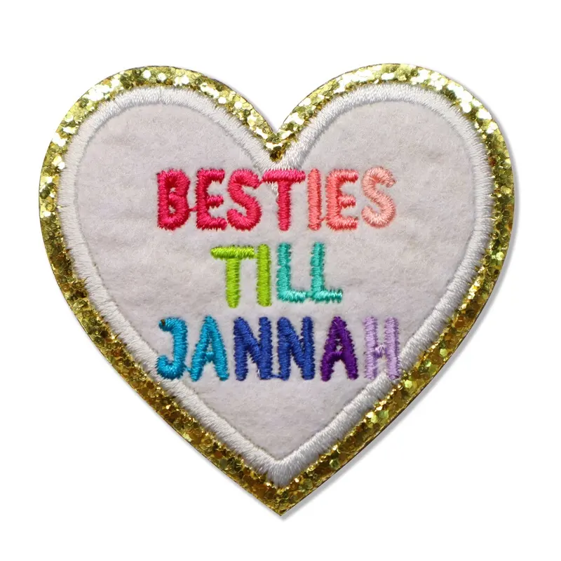 Groothandel Custom Borduurwerk Besties Till Jannah Logo Vilt Patches Ijzer Op En Naai-On Love Glitter Patch