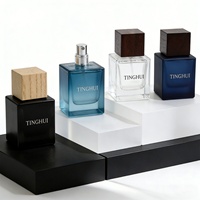 Set de Regalo de Perfume en Botella de Vidrio Degradado Azul Marino con Caja Transparente, Logotipo Personalizado, Atomizador Cuadrado, Botella de Fragancia de Vidrio de Alta Gama para Hombre