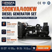 Générateur diesel de puissance primaire CE ISO 400KW à faible consommation de carburant 480V 60Hz, groupe électrogène industriel 500kVA pour centre de données avec ATS et refroidissement par eau