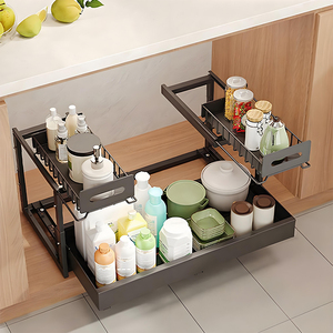 Organisateur de cuisine à 2 étages extensible <span class=keywords><strong>sous</strong></span> l'évier <span class=keywords><strong>Étagère</strong></span> coulissante en métal <span class=keywords><strong>Tiroir</strong></span> réglable Panier de rangement Cabinet <span class=keywords><strong>Étagère</strong></span>s à épices - Product Image 5