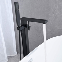 Robinet de baignoire autoportant remplissage de baignoire noir robinets de salle de bain au sol laiton mitigeur avec douchette