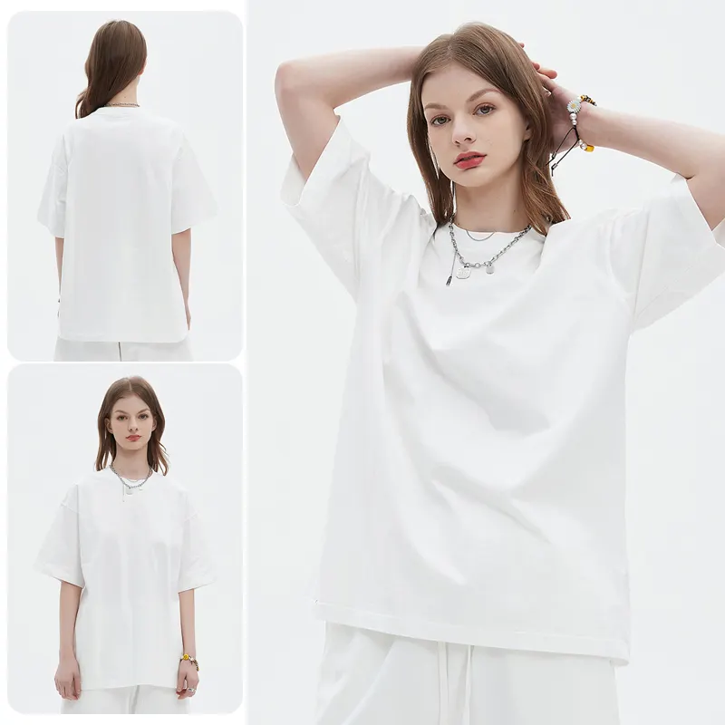 O-Ausschnitt atmungsaktiv Damen High Street-Stil 100 % Baumwolle Tee individueller Druck einfarbiges T-Shirt