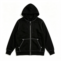 Sweat à capuche zippé noir pour homme, coupe oversize, 100 % coton tricoté, brodé, respirant, décontracté, streetwear printemps