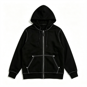 Sweat à capuche zippé intégral pour homme, 430 g/m², en coton molletonné épais, coupe oversize, style streetwear, hiver - Product Image 1