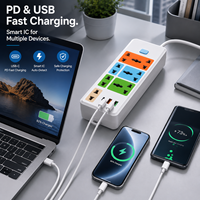 Regleta de alimentación industrial universal de alta resistencia de 3-8 vías, 2500W 10A con 1 puerto Tipo-C y 2 puertos USB-A, enchufe de extensión IP44