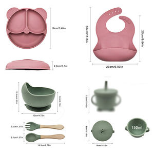 Juego de utensilios de silicona al por mayor para alimentación de bebés: cuchara y tenedor suaves con chupete, babero, plato y tazón sin BPA - Product Image 2