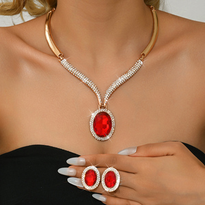 Lujoso conjunto de joyería de moda para <span class=keywords><strong>novia</strong></span>, <span class=keywords><strong>collar</strong></span> y pendientes con colgante de diamantes de imitación para bodas - Product Image 3