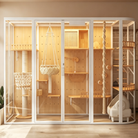 Villa pour chat sécurisée, sans formaldéhyde, avec accessoires en bois, structure entièrement en maille, cadre blanc incurvé, pour chats domestiques de tous âges