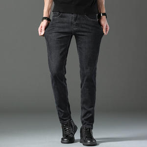 <span class=keywords><strong>Pantaloni</strong></span> Casual da <span class=keywords><strong>Uomo</strong></span> Versatili e di Tendenza Autunno Inverno, Modello Largo e Dritto dal Design Business in Denim Elasticizzato Spesso Effetto Invecchiato a Tinta Unita - Product Image 6