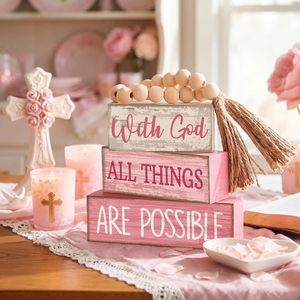 Set di 4 Insegne Decorative in Legno Stile Rustico con Perline e Livelli, Regalo Decorativo - Product Image 2