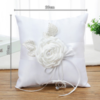 Coussin à alliances blanc avec fleur artificielle, porte-alliances pour mariée, fournitures de mariage, coussin à alliances carré