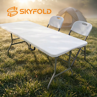 Table pliante rectangulaire en plastique blanche de 6 pieds, pas chère, pour l'extérieur, pour dîner, le camping, les pique-niques