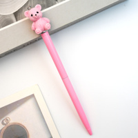 Stylo bille en métal Kawaii couleur bonbon avec capuchon ours, corps rose et orange brillant, personnalisable avec logo, pour filles, fournitures scolaires