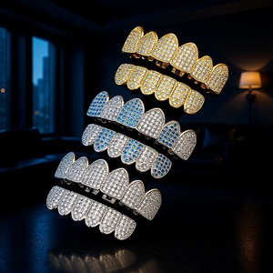 Grillz dentaire Hip Hop unisexe incrusté de zircon, bijoux de fête au design géométrique, style Iced Out - Product Image 1