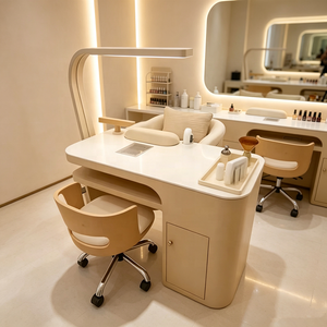 Nail Shop Solid Wood <b>Paint</b> Japanese Style Simple Economy Nail Desk Chair Single Double Double Storage Vacuum Cleaner Nail Desk - Product Image 1