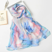 Élégant foulard châle long multifonctionnel en georgette florale et mousseline de polyester pour femme, collection printemps-automne, style pastoral