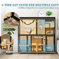 Cage à chat spacieuse et luxueuse en bois de haute qualité avec roues, plateformes multi-niveaux, hamac, portes verrouillables, utilisation en intérieur pour plusieurs chats