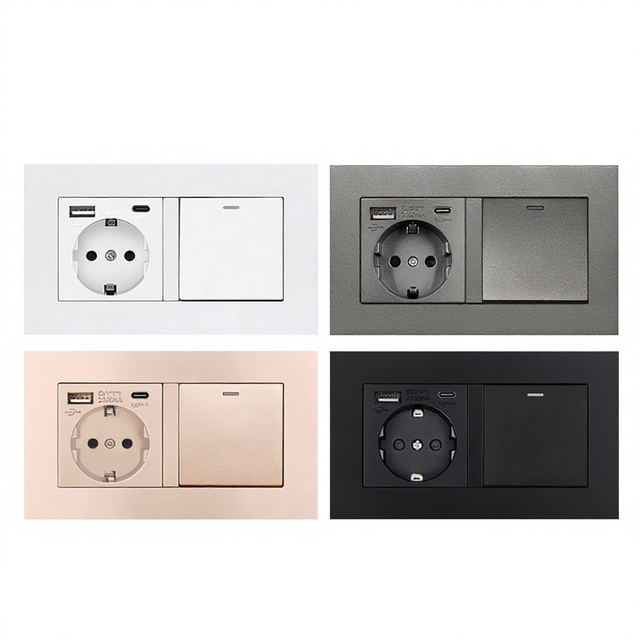 Wall Power 1 Gang Switch Socket Combination 5V 2100mA Usb Type c Quick Charge Port 110-250V EU Standard Electrical Outlet