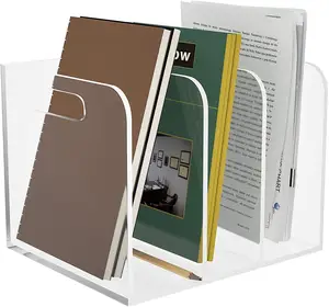 Suporte acrílico para documentos, suporte vertical de mesa para revista, com alça, suporte para documentos e 3 compartimentos