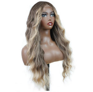28 pouces <span class=keywords><strong>blond</strong></span> cendré naturel grande vague petite dentelle frontale perruque de <span class=keywords><strong>cheveux</strong></span> synthétiques Simulation cuir chevelu résistant à la chaleur perruque pour les femmes - Product Image 6