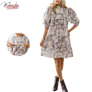 Abito <span class=keywords><strong>Premaman</strong></span> Vintage con Stampa Floreale, Chiusura a Pullover, Maniche Corte, Silhouette a Linea A, in Misto Rayon e Spandex, Vestito Estivo - Product Image 3