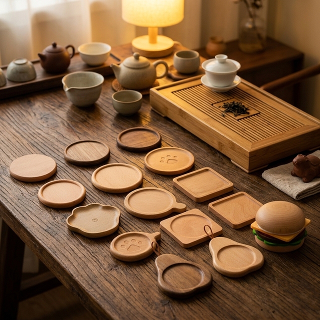 High Quality OEM Wooden Coasters Custom Wholesale Factory Design Mats and Pads for Coffee Cups and Cold Drinks