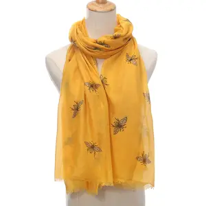 new style soft comfortable custom printed bees polyester female women silk scarf