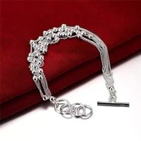 Bracelet à pampilles en cuivre plaqué argent pour femme, tendance, avec chaîne multi-brins, franges perlées, fermoir à bascule, OEM CN/GUA, cadeau, mode