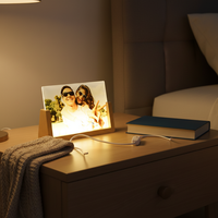 Lampes de nuit LED en forme de U avec alimentation USB, taille personnalisée, bases de table en bois de hêtre/noyer écologiques pour la décoration intérieure en acrylique