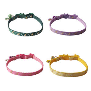 Amigo 새로운 애완 동물 제품 스타 문 핫 골드 버튼 웨빙 칼라 문 액세서리 벨 고양이 칼라 - Product Image 1