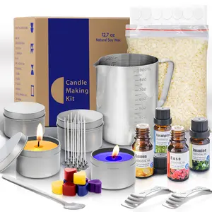 Kit de fabrication de bougies pour adultes, <span class=keywords><strong>facile</strong></span> à utiliser, kit de fabrication de bougies <span class=keywords><strong>maison</strong></span> pour débutants, comprend 12,7 oz de cire de soja, 50 mèches, 4 colorants, 4 parfums d'huile - Product Image 1