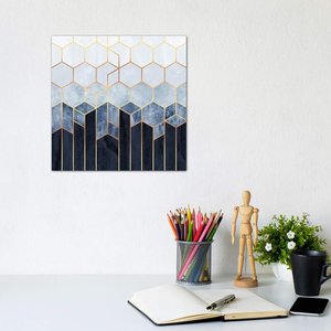 Stampa Artistica Personalizzata per Hotel, Frattali Astratti Geometrici, Esagoni Blu 'Soft Blue Hexagons' di Elisabeth Fredriksson - Product Image 5