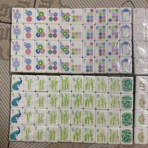 White Ceramic <b>Mahjong</b> Tiles Printed <b>Mahjong</b> <b>Set</b> Color Symbol Game Pieces for Club Casino Home Use - Product Image 3
